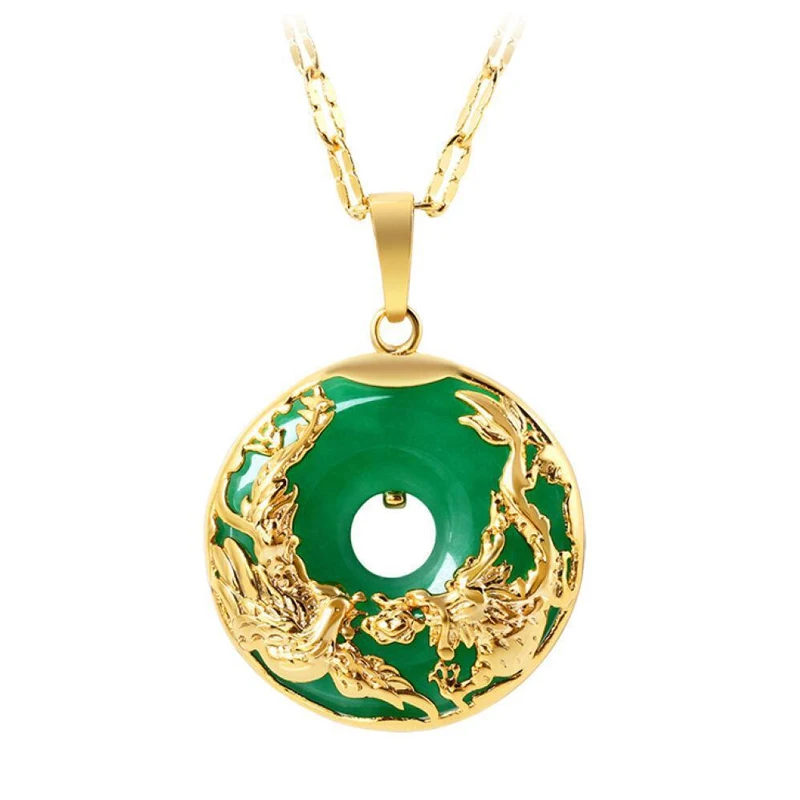 Dabas Green Jade Kulons Dragon Phoenix 925 Sudraba Kaklarota Ķīnas Cirsts Modes Šarmu, Rotaslietas Amuletu Vīriešiem, Sievietēm Dāvanas Attēls 3