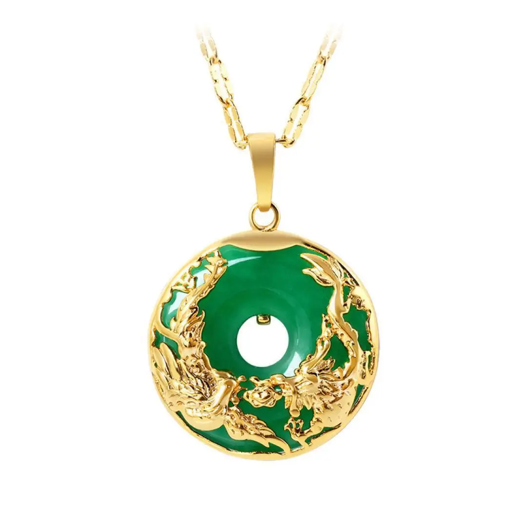 Dabas Green Jade Kulons Dragon Phoenix 925 Sudraba Kaklarota Ķīnas Cirsts Modes Šarmu, Rotaslietas Amuletu Vīriešiem, Sievietēm Dāvanas Attēls 4