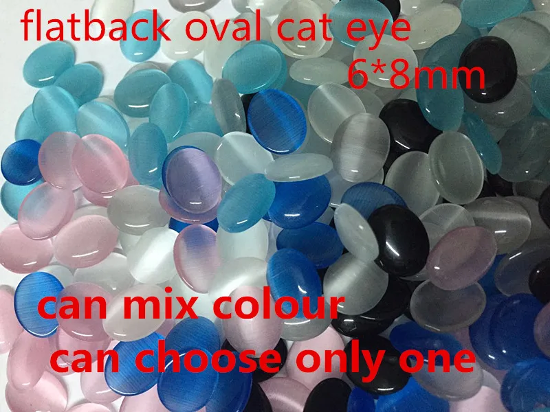 MRHUANG Vairumtirdzniecības 100gab/iepak Jaunas Ielidošanas jauktu krāsu 6mm*8mm Flatback Ovāls Cat Eye Cabochon Opal Krelles par Rotaslietu izgatavošana Attēls 1