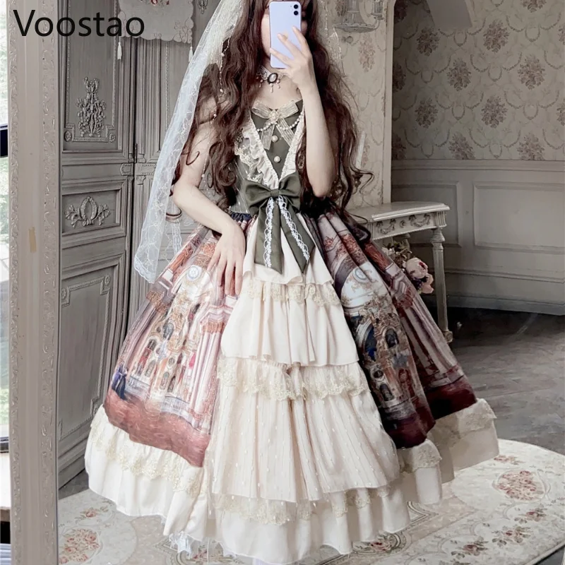 Vintage Viktorijas Elegant Lolita Princese Jsk Kleita Sievietēm Salds Mežģīnes Priekšgala Bez Piedurknēm Puse Kleitas Meitenēm Šiks Kāzu Vestidos Attēls 1