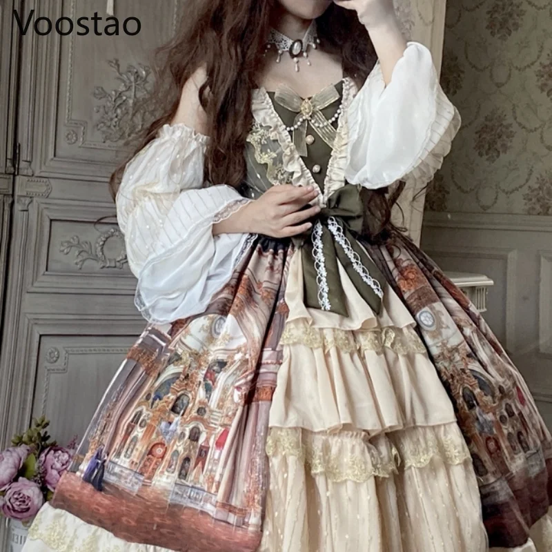 Vintage Viktorijas Elegant Lolita Princese Jsk Kleita Sievietēm Salds Mežģīnes Priekšgala Bez Piedurknēm Puse Kleitas Meitenēm Šiks Kāzu Vestidos Attēls 3
