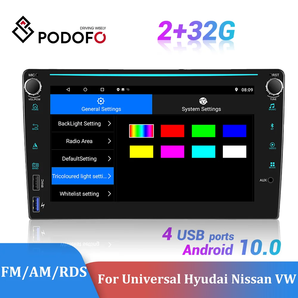 Podofo 2Din Android GPS Navigācijas Auto Radio ar RDS, FM AM, Universāls Hyundai, Nissan, Toyota Wifi 2Din 4USB EQ Multimediju Atskaņotājs Attēls 4