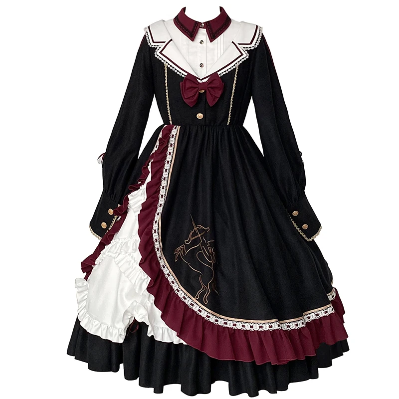 Salds lolita kleita vintage tiesa stāvēt puff piedurknēm augsta vidukļa gudrs drukāšanas viktorijas kleita kawaii meitene gothic lolita op loli Attēls 5