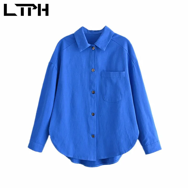 LTPH lielgabarīta zaudēt zilās jakas sieviešu vienotā krūtīm, garām piedurknēm vintage mētelis Streetwear gadījuma virsdrēbes ir 2021. rudens jaunas Attēls 1