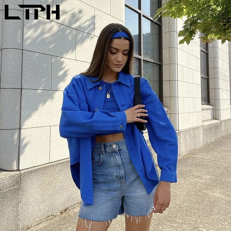 LTPH lielgabarīta zaudēt zilās jakas sieviešu vienotā krūtīm, garām piedurknēm vintage mētelis Streetwear gadījuma virsdrēbes ir 2021. rudens jaunas Attēls 4