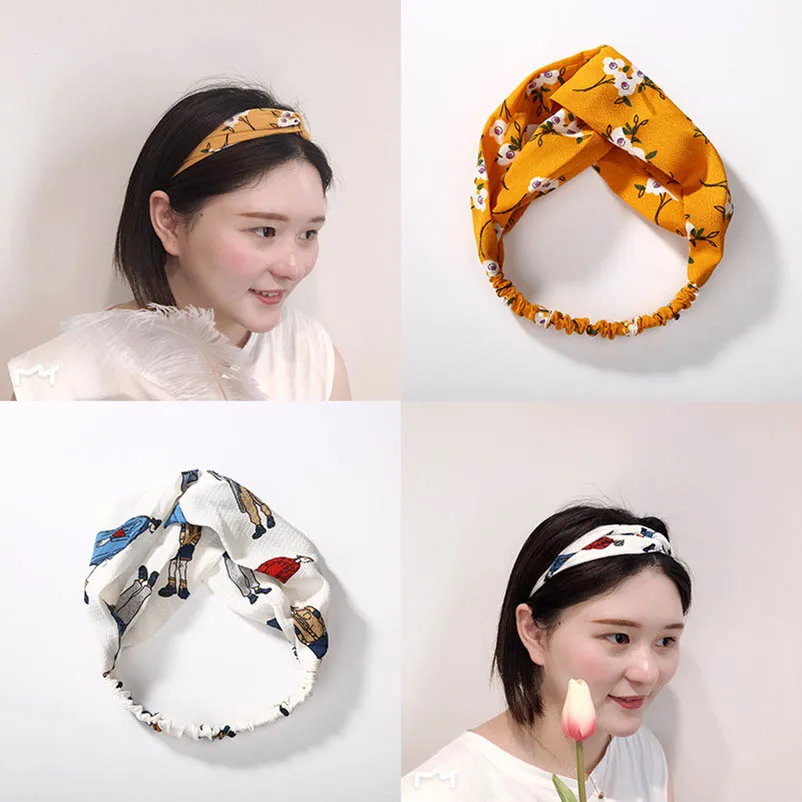 Balta, Oranža, Rozā, Zilā Krusta Auduma Turban Ziedu Lapu Galvas Cepures Hairbands Matu Aksesuāri Sievietēm Attēls 2