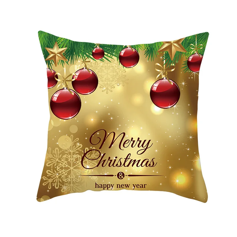 Priecīgus Ziemassvētkus Ziemassvētki Zelta Spilvendrāna Santa Claus Džinglu Bell Bumbu Spilvens Segums Ziemassvētku Rotājumi Mājas Dīvāna, Krēsla Auto Attēls 4