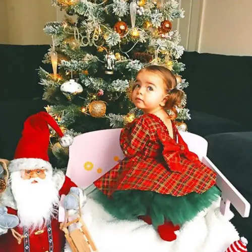 Ziemassvētku Kleita Jaundzimušo Princesi Bērniem, Baby Girl Apģērbu Tutu Kleitas Rudens Garām Piedurknēm Ziemassvētki Red Pleds Loku Topi Puse Tērpiem Attēls 2