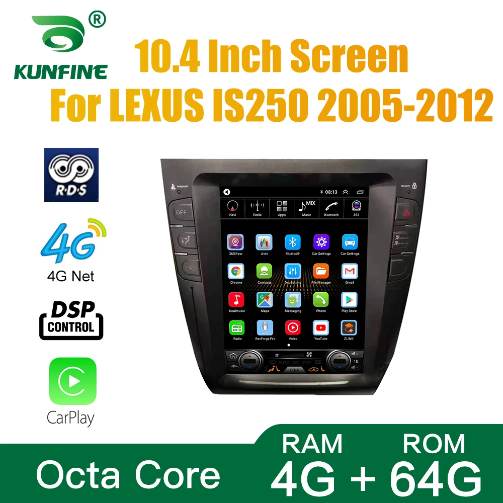 Tesla Ekrāna Octa Core, 4 GB RAM 64GM ROM, Android 10.0 Auto DVD GPS Spēlētājs Deckless Auto Stereo LEXUS IS250 2005-2012 Radio Attēls 2