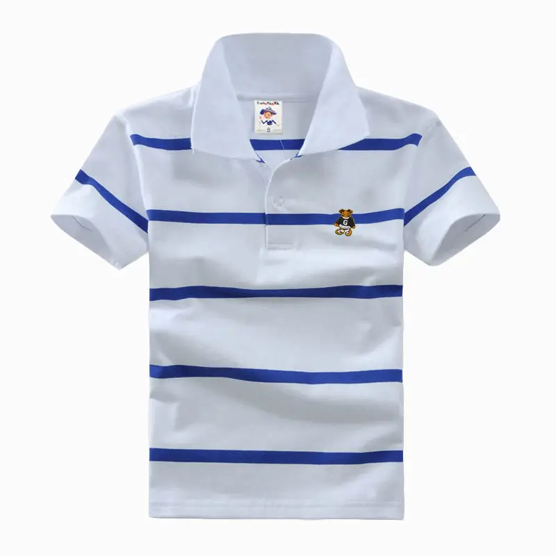 Augstas kvalitātes 3-12 gadus vecs zēns polo krekls ar īsām piedurknēm krekls atloks, svītrains kokvilnas bērnu T krekls dažādās krāsās pēc izvēles Attēls 3