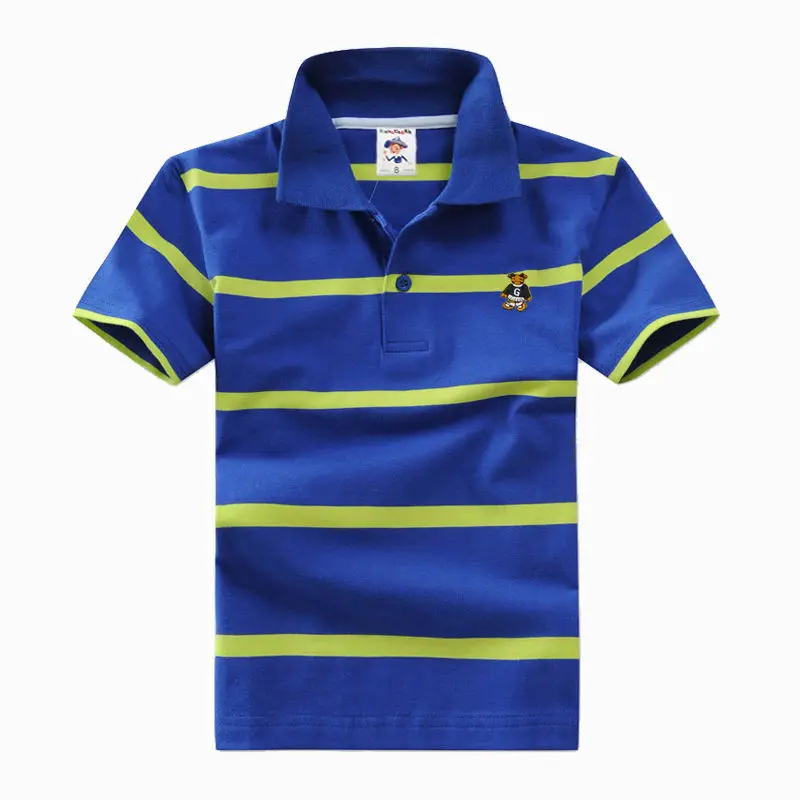 Augstas kvalitātes 3-12 gadus vecs zēns polo krekls ar īsām piedurknēm krekls atloks, svītrains kokvilnas bērnu T krekls dažādās krāsās pēc izvēles Attēls 5