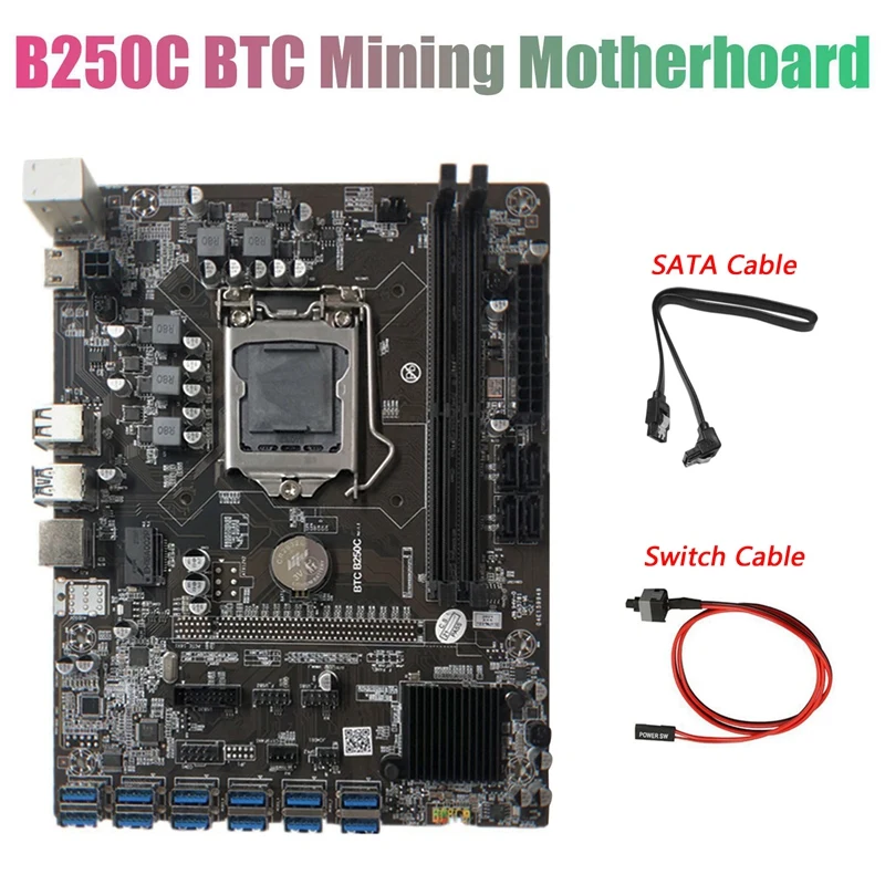 B250C BTC Miner Mātesplati ar SATA Kabeli+Switch Kabeli 12XPCIE, lai USB3.0 Kartes Slots LGA1151 Atbalsta DDR4 DIMM operatīvā ATMIŅA Attēls 5