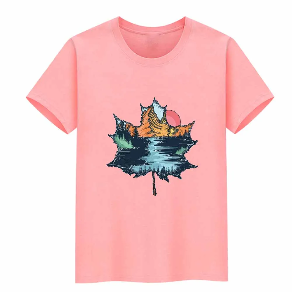 Lapu Raksts Print T-krekls Sievietēm Saulrieta Kalnu Upes Tee Kreklu Gadījuma Sievietēm ar Īsām Piedurknēm Hipster Grafiskais T Krekli Vaļēju Augšu Attēls 2
