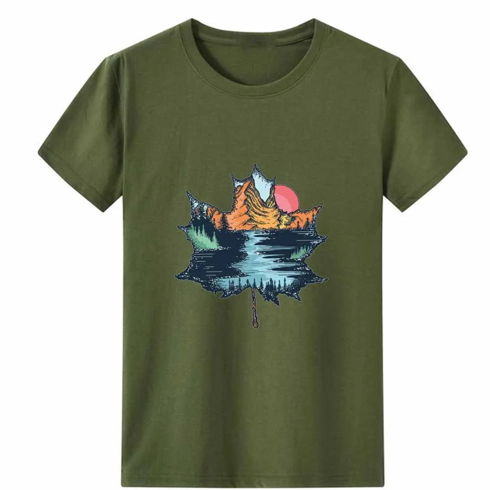Lapu Raksts Print T-krekls Sievietēm Saulrieta Kalnu Upes Tee Kreklu Gadījuma Sievietēm ar Īsām Piedurknēm Hipster Grafiskais T Krekli Vaļēju Augšu Attēls 3