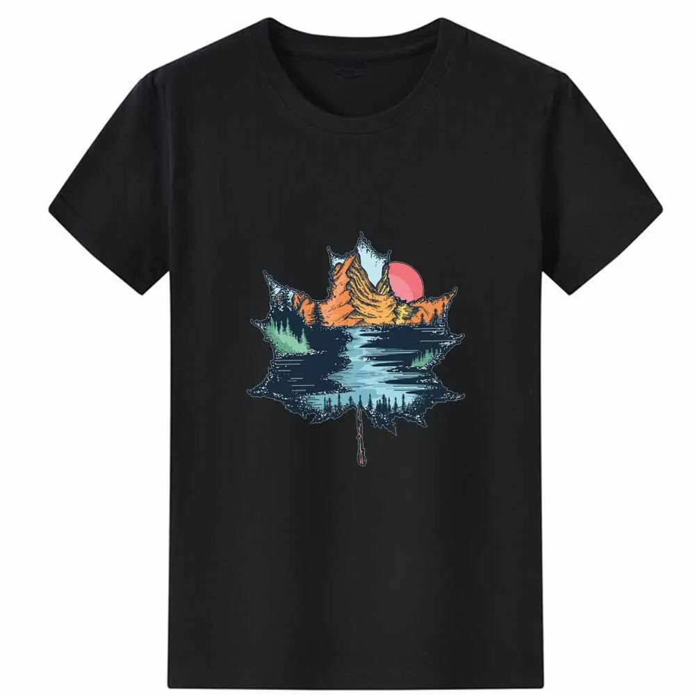 Lapu Raksts Print T-krekls Sievietēm Saulrieta Kalnu Upes Tee Kreklu Gadījuma Sievietēm ar Īsām Piedurknēm Hipster Grafiskais T Krekli Vaļēju Augšu Attēls 4