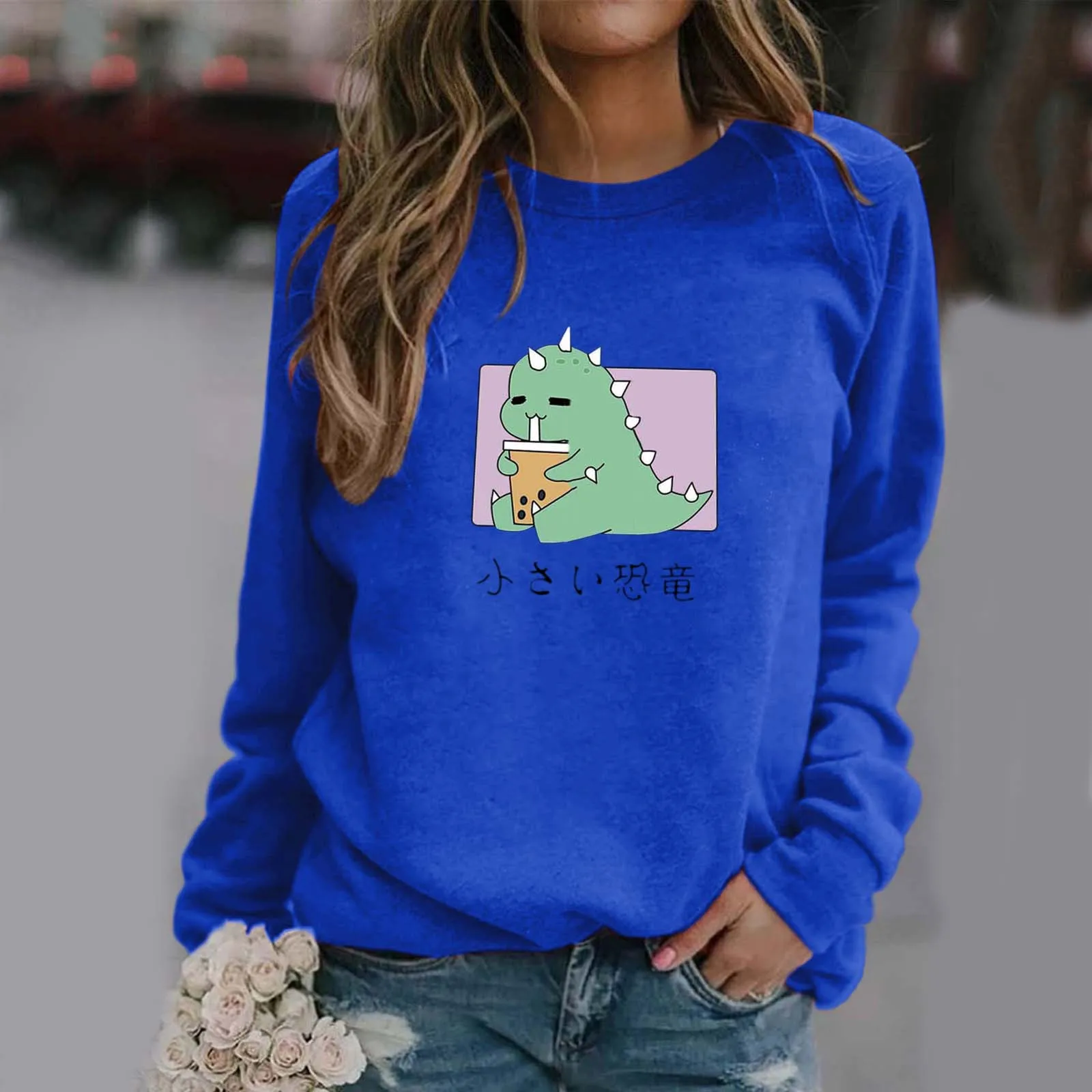 Modes Dinozauru Drukāt garām piedurknēm Krekls Sieviešu Rudens Streetwear Gadījuma Džemperi Sieviešu Blūze Meitenēm Zaudēt Blusa Feminina Attēls 5