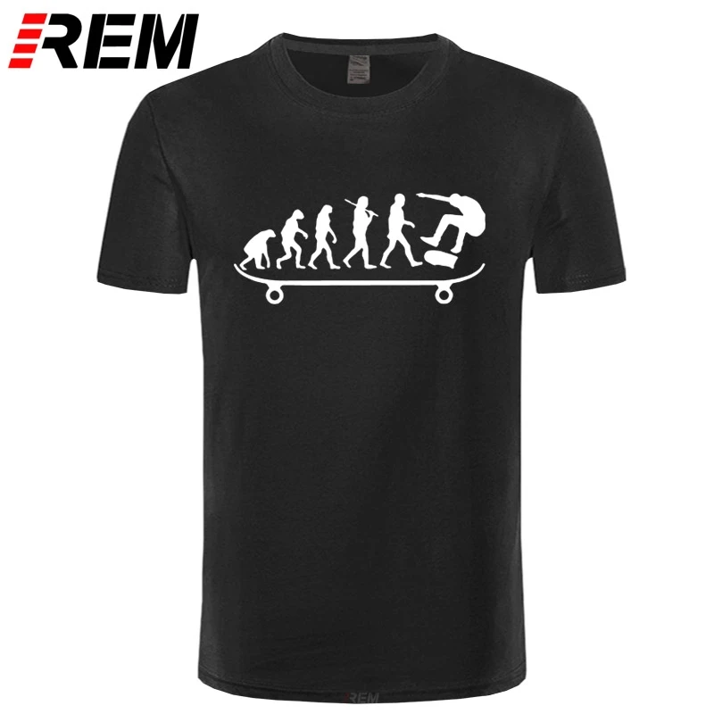 REM Vasaras Cilvēka Evolūciju Skeitborda Druka T Kreklu Streetwear Forši Vīrieši Skate Dāvanu Drēbes Kokvilnas O-veida Kakla Jauniešu T-Krekli Attēls 3