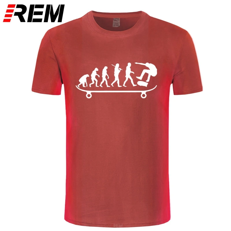 REM Vasaras Cilvēka Evolūciju Skeitborda Druka T Kreklu Streetwear Forši Vīrieši Skate Dāvanu Drēbes Kokvilnas O-veida Kakla Jauniešu T-Krekli Attēls 5