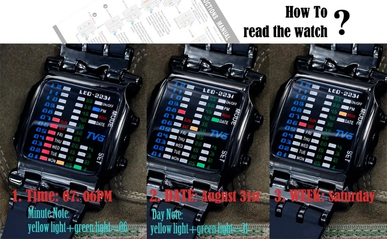 Jauno Modes Digitālo Pulksteņu Vīriešiem Binary LED Elektronisko Skatīties Radošo Krabju Luksusa Sporta Skatīties Vīriešu rokas Pulkstenis Vīriešu Pulkstenis Attēls 2