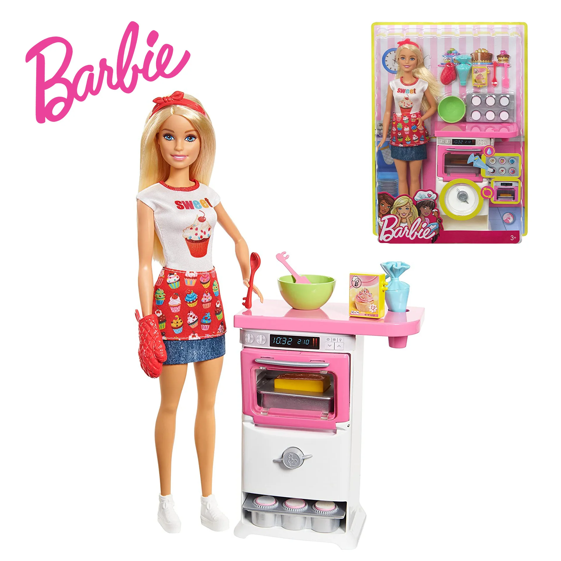 Sākotnējā Barbie Lelles Playset Blondu Lelli, Mājas Mēbeles, Rotaļlietas Meitenēm Maizes Šefpavārs un Vannas Piederumus, Rotaļlietas, Dāvanas Bērniem, Attēls 4