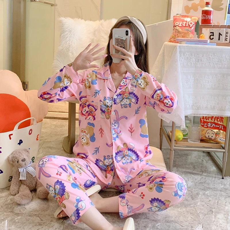 Sieviešu Sleepwear Pyjama Uzstādīt Modes Kokvilnas Sieviešu Pidžamas Komplekti Pavasara Rudens Sieviešu Naktsveļu Pijamas Mājas Tērps Jaunu Pjs Femme Attēls 1