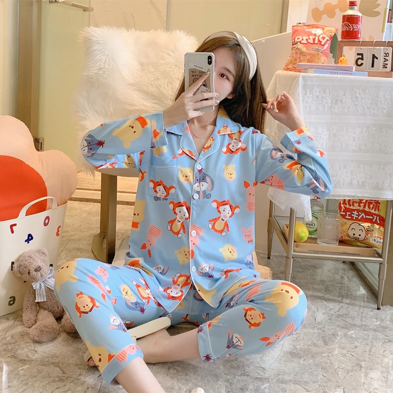 Sieviešu Sleepwear Pyjama Uzstādīt Modes Kokvilnas Sieviešu Pidžamas Komplekti Pavasara Rudens Sieviešu Naktsveļu Pijamas Mājas Tērps Jaunu Pjs Femme Attēls 2