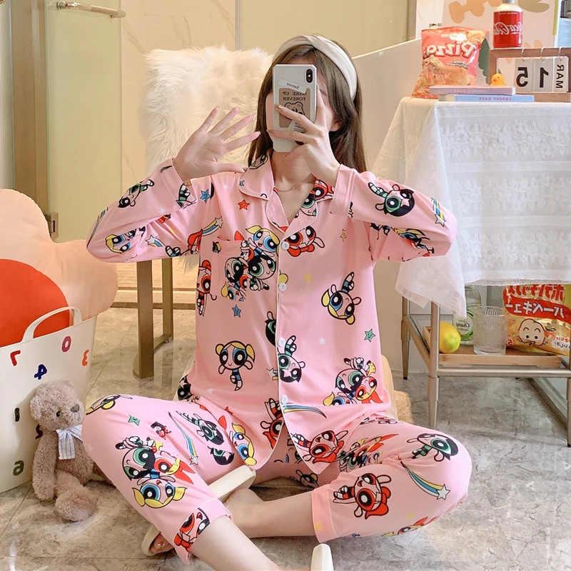 Sieviešu Sleepwear Pyjama Uzstādīt Modes Kokvilnas Sieviešu Pidžamas Komplekti Pavasara Rudens Sieviešu Naktsveļu Pijamas Mājas Tērps Jaunu Pjs Femme Attēls 3