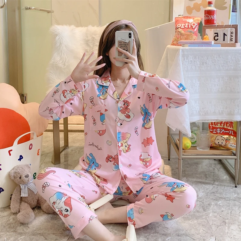 Sieviešu Sleepwear Pyjama Uzstādīt Modes Kokvilnas Sieviešu Pidžamas Komplekti Pavasara Rudens Sieviešu Naktsveļu Pijamas Mājas Tērps Jaunu Pjs Femme Attēls 5