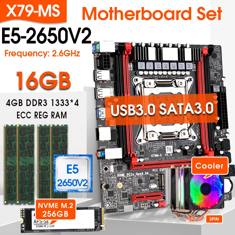 X79 LGA2011 pamatplates E5 2650 V2 CPU 4gab x 4 GB = 16GB DDR3 RAM ECC REG Atmiņas un NVME 256 GB M. 2 SSD COOER KOMPLEKTS Attēls 5
