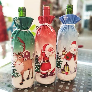 1Pc Ziemassvētku Radošā sarkanvīna Pudeli Uzstādīt Ziemassvētku Vakariņas Puse Santa Claus, Sniegavīrs Briežu Pudeles Vāciņu Ziemassvētku Dāvanu Maisu Mājas Dekoru 1