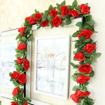 2.5 m 16 Vadītāju Mākslīgo Rožu Ziedu ziedi mākslīgās zīda rožu ziedu Vainags Mājās, Birojā kāzu svinības Restorānā efeja Dekori 1