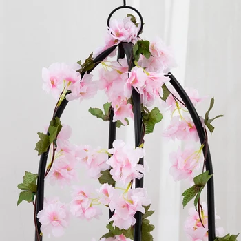 210cm Zīda Sakura Mākslīgā Ķiršu Ziedu Ziedu Vīnogulāju Izvietojums Rotangpalmas Sienas Karājas Vainags Vainags Partiju Kāzu Dekorēšana 1