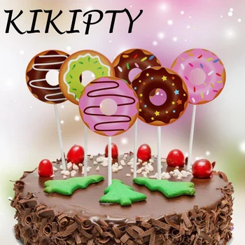 6Pcs Krāsains Cake Toppers Donut Cupcake Toppers Baby Dušas 1st Birthday Party Kūka Apdare kāzu svinības Piegādēm 1