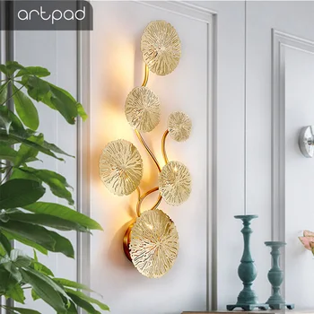 Artpad Mūsdienu Vara Lotus Leaf Sienas Lampas Zelta G4 Spuldze iekļauta Dzīvojamā Istaba Guļamistaba Dekori Sienas Sconce Iekštelpu Kāpņu Apgaismojums 1