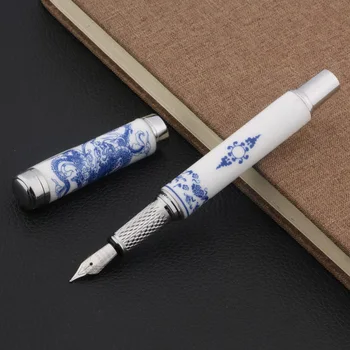 Augstas kvalitātes Porcelāna Ar Pūķa Strūklaka Pildspalvu Zilā un Baltā Glezna tintes pildspalvas Apdare Kancelejas preces, Biroja, skolas piederumi Rakstīšanai 1