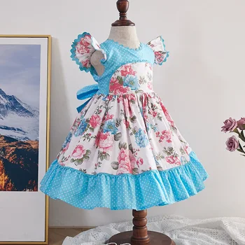 Bērniem Kleitas Meitenēm spāņu Bērniem Boutique Toddler Apģērbu Ziedu Frocks Bērnu Savirmot Piedurknēm Vintage YJ052 1