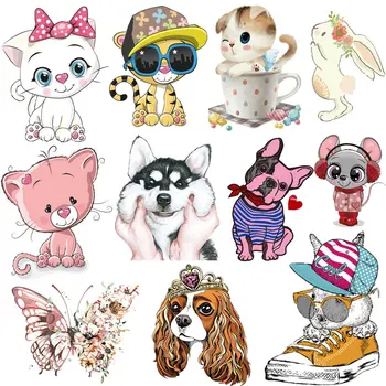 Cute Dzīvnieku Dzelzs par Plāksteri Bērnu Apģērbu DIY T-krekls Aplikācijas Kaķis Tauriņš Vinila Suns Siltuma Termo Uzlīmes F