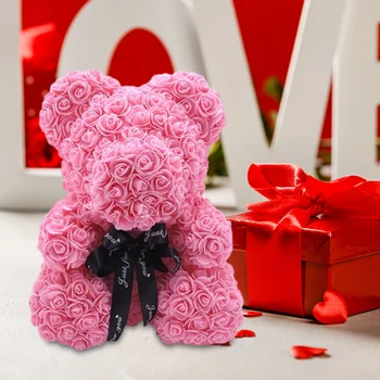 DIY 25 Cm Teddy Bear Roze Ar Kasti Mākslīgā PE Ziedu Lācis Rožu Valentīna Dienā Draudzene, Sievietes, Sievas, Mātes Diena Dāvanas 1
