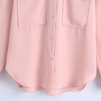 Elegants cieta rozā sieviešu blūze vasarā ir 2021. Kabatas modes ikdienas krekls dāma, Atloks, streetwear taisni sieviešu blūze 1