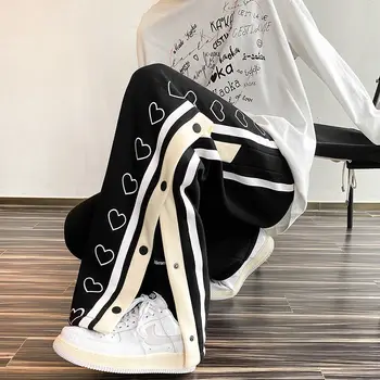 HOUZHOU Black Plaša Kāju Bikses Harajuku Gadījuma korejiešu Stilā Baggy Joggers Sievietēm Hip Hop Elastīgu Vidukli, Zaudēt Treniņbikses Streetwear 1