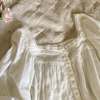 Japāņu Istabā Valkā Mežģīņu Kleitu lolita Balto Sieviešu Royal Retro Sleepwear Nightgowns Vasarā, Rudenī Nighty Dāmām Valkāt Nakts 1