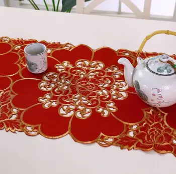 JAUNU sarkanu puķu Dobi mākslas Kāzu Izšuvumi gulta Galda Runner karogu auduma Mežģīņu galdauts mat virtuves Ziemassvētku dekori