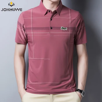 JOHMUVVE02 Jaunu Modes Polo Krekls Vīriešu Tīras Kokvilnas Atloks Kucēns Izšūti T-krekls Oficiālu Biroja Ikdienas Biznesa Īsām Piedurknēm 1