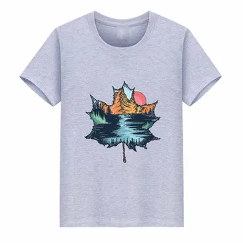 Lapu Raksts Print T-krekls Sievietēm Saulrieta Kalnu Upes Tee Kreklu Gadījuma Sievietēm ar Īsām Piedurknēm Hipster Grafiskais T Krekli Vaļēju Augšu
