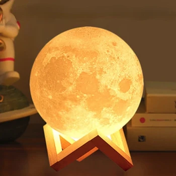 LED Nakts Gaisma 3D Drukas Mēness Lampas 8CM/12CM Akumulatora Barošanu Ar Statīvu Zvaigžņotām Lampu 7 Krāsu Guļamistaba Dekori Nakts Gaismas Bērniem Dāvanu 1