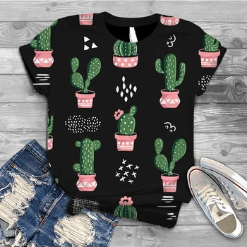 Lielgabarīta Jaunu Digitālo 3D Kaktuss Iespiesti Sieviešu T-Krekls O Apkakli, Īsām Piedurknēm Grafiskais Topi Vasaras Harajuku TShirt 1