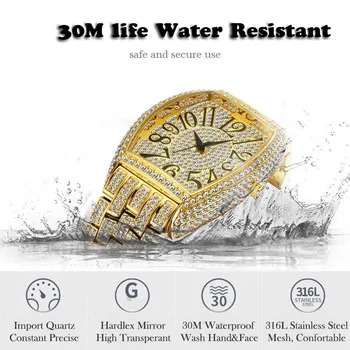 MISSFOX Rose Gold Luksusa Vīriešu Skatīties Tonneau Lielgabarīta Ūdensizturīgs Cilvēks Skatīties Icd No Dimanta Chronograph Vīriešu Rokas pulksteni Stundas 1