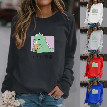 Modes Dinozauru Drukāt garām piedurknēm Krekls Sieviešu Rudens Streetwear Gadījuma Džemperi Sieviešu Blūze Meitenēm Zaudēt Blusa Feminina