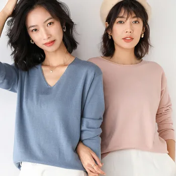 MRMT 2022 Jauns džemperis sieviešu apaļu apkakli un v-veida kakla brīvs džemperis sieviešu savvaļas zemāko krekls, džemperis sievietēm 1
