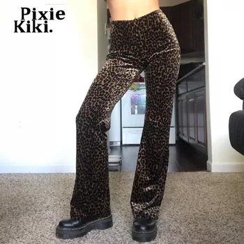 PixieKiki Leopard Velūra Izlīdzināšanu, Bikses, Sieviešu Apģērbs Vintage Seksīgi Dibeni Y2k Retro Samta Bikses Streetwear P67-CF40